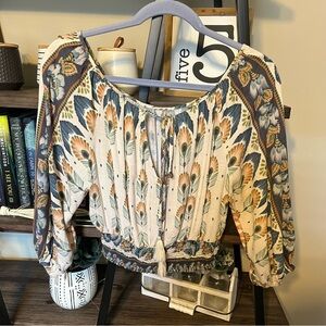 Farm Rio Peacock Long Sleeve Blouse Size M
